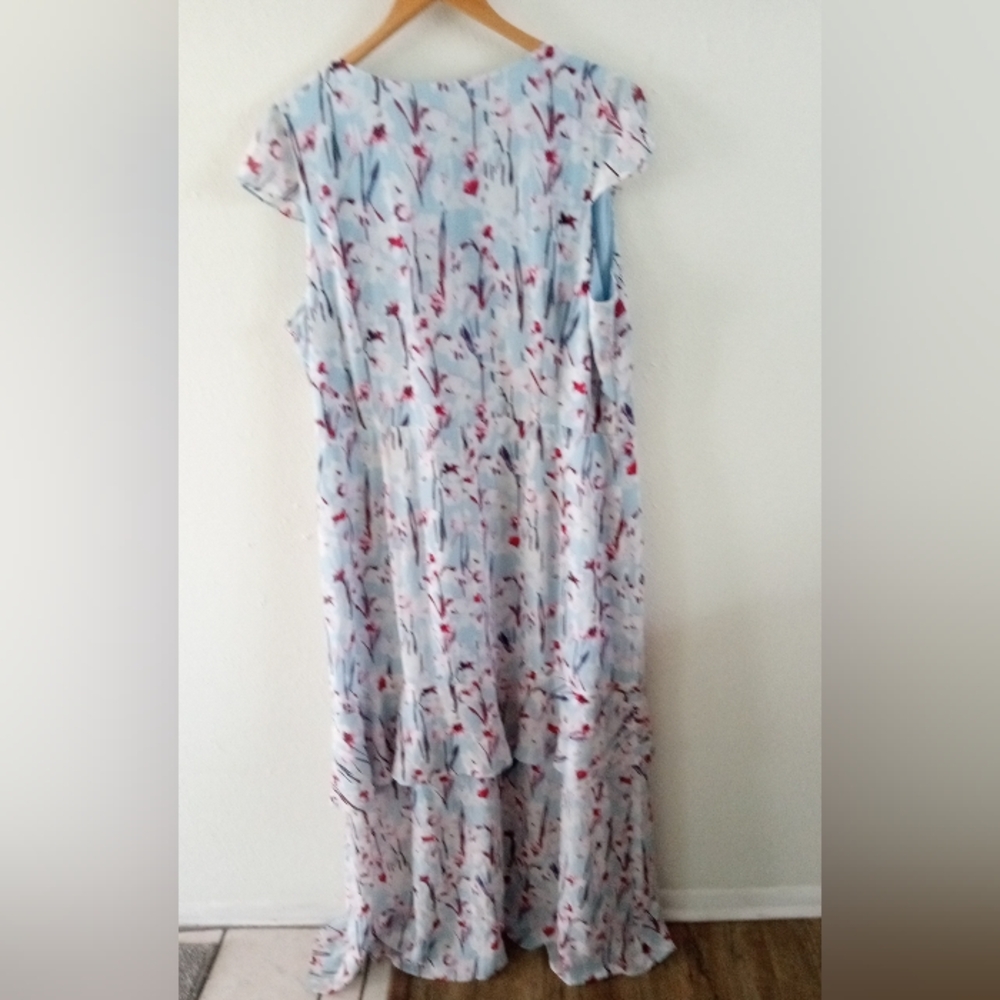 HAUTE HIPPIE Blue Sky Cherry Blossoms Ruffled Maxi Dress | XL - Picture 9 of 10